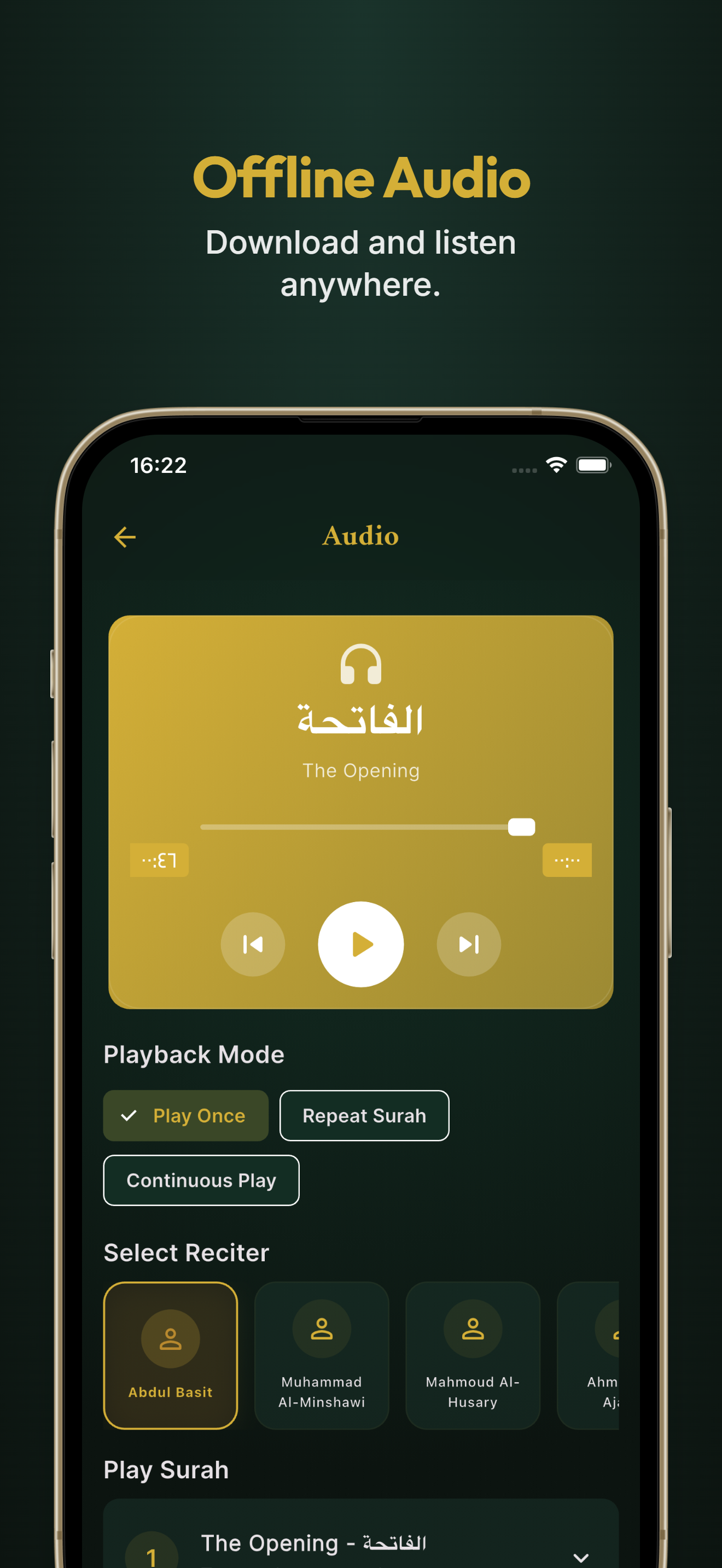 Reciter selection in Dark Mode